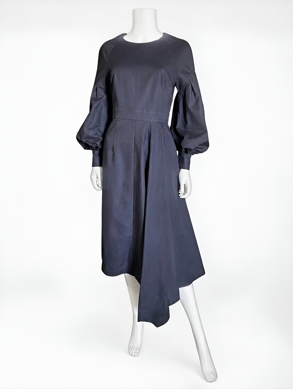 HUISHAN ZHANG | Asymmetric Pleated Balloon Sleeve Midi Dress Charcoal Grey US 8 - Picture 2 of 10